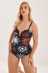 YOURS Plus Size Black Celestial Print Bandeau Swimsuit | Yours Clothing 1