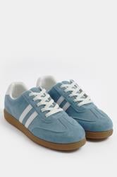 Blue Faux Suede Retro Stripe Trainers In Extra Wide EEE Fit