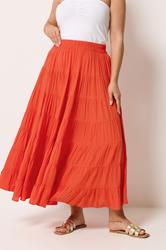 YOURS Plus Size Orange Tiered Maxi Skirt | Yours Clothing 3
