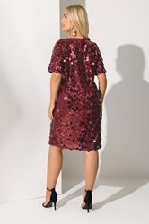YOURS LONDON Plus Size Burgundy Red Sequin T-Shirt Dress | Yours Clothing 2