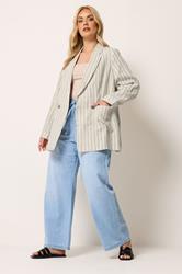 YOURS Plus Size Beige Brown Stripe Tailored Linen Blazer | Yours Clothing 1