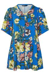 YOURS Curve Blue Floral Print Pleat Front Top