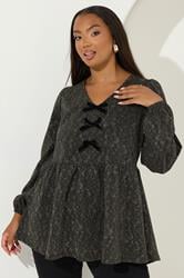 YOURS Plus Size Gold Floral Jacquard Bow Front Top | Yours Clothing 1