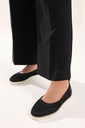 Black Knitted Slip On Ballet Flats In Extra Wide EEE Fit | Yours Clothing 3