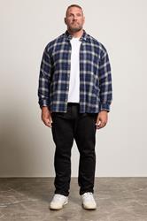BadRhino Big & Tall White & Navy Blue Brushed Checked Shirt | BadRhino 1