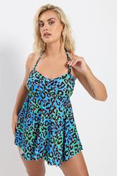 YOURS Plus Size Blue & Green Leopard Print Tankini Top | Yours Clothing 4