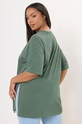YOURS Plus Size Sage Green Oversized Side Split T-Shirt | Yours Clothing 3