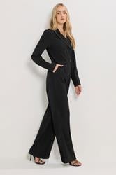 LTS Tall Black Open Collar Wide Leg Jumpsuit | Long Tall Sally 1