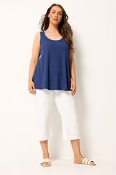 YOURS Plus Size Cobalt Blue Contrast Blanket Stitch Ribbed Vest Top | Yours Clothing 1