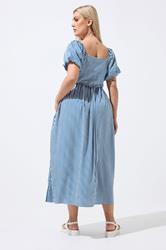 LIMITED COLLECTION Plus Size Blue Stripe Puff Sleeve Dress | Yours Clothing 2