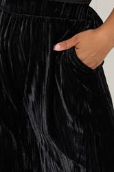 YOURS Plus Size Black Crushed Velour Wide Leg Trousers | Yours Clothing 5