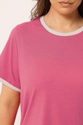 YOURS Plus Size Pink Contrast Trim T-Shirt | Yours Clothing 4