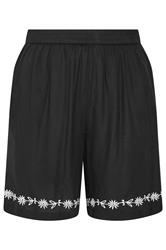 YOURS Plus Size Black Floral Embroidered Hem Shorts | Yours Clothing 5