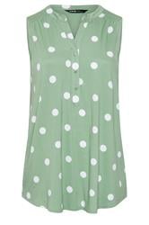 YOURS Curve Green Polka Dot Sleeveless Swing Blouse