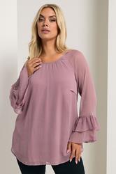 YOURS Plus Size Purple Ruffle Sleeve Stud Top | Yours Clothing 3