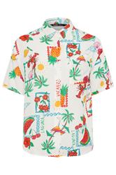 YOURS Plus Size White Graphic Postcard Print Crinkle Shirt | Yours Clothing 7