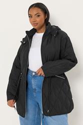 YOURS Plus Size Black Quilted Hooded Midi Coat | Yours Clothing 3