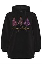 YOURS Plus Size Black 'Merry Christmas' Borg Novelty Hoodie | Yours Clothing 5