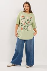 YOURS Plus Size Green Floral Graphic T-Shirt | Yours Clothing 1