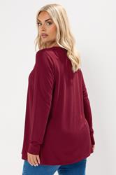 YOURS Plus Size Burgundy Red Henley Swing Top | Yours Clothing 2
