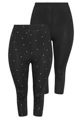YOURSET 2 PACK Curve Black Polka Dot Crop Leggings