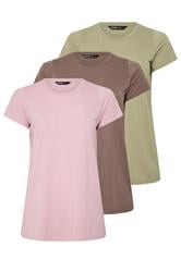YOURSET 3 PACK Curve Chocolate Brown & Pink Core T-Shirts