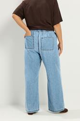 YOURS Plus Size Mid Blue Drawstring Wide Leg Jeans | Yours Clothing 2