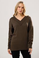 LTS Tall Chocolate Brown Knitted V-Neck Jumper | Long Tall Sally 3