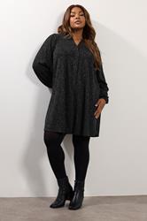 YOURS Plus Size Black Metallic Pleated Mini Dress | Yours Clothing 1