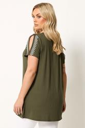 YOURS Plus Size Green Embroidered T-Shirt | Yours Clothing 2