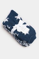 YOURSET 2 PACK Plus Size Navy Blue Popcorn Fleece Star Bed Socks | Yours Clothing 5