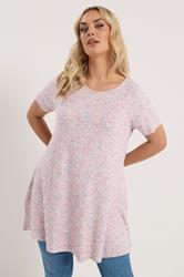 YOURS Plus Size Pink Marl Soft Touch Ribbed Top | Yours Clothing 3
