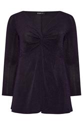 YOURS LONDON Plus Size Purple Metallic Knot Front Top | Yours Clothing 5