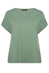 YOURS Curve Sage Green Lattice Grown On Sleeve T-Shirt