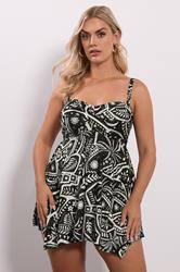 YOURS Plus Size Black Postcard Print Hanky Hem Tankini Top | Yours Clothing 1