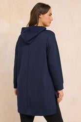EVANS Plus Size Navy Blue Luxe Drawstring Hoodie | Evans 2