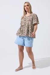 LIMITED COLLECTION Plus Size Brown Zebra Peplum Top | Yours Clothing 1