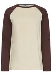 LTS Tall Chocolate Brown & Ivory White Raglan Cotton T-Shirt