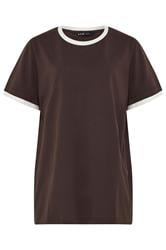 YOURS Curve Chocolate Brown Contrast Trim T-Shirt