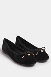 LTS Black Velvet Bow Ballerina Pumps In Standard Fit