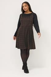YOURS Plus Size Chocolate Brown Check Pinafore Dress | Yours Clothing 1