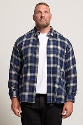 BadRhino Big & Tall White & Navy Blue Brushed Checked Shirt | BadRhino 3