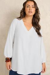 EVANS Curve White Pleat Front Long Sleeve Blouse
