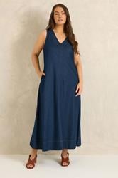 EVANS Plus Size Indigo Blue Sleeveless Cotton Denim Dress | Evans  2