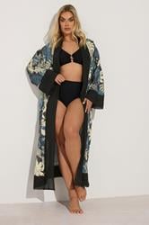 YOURS Plus Size Black & Blue Leaf Print Maxi Cardigan | Yours Clothing 2