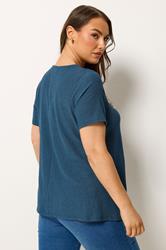 YOURS Plus Size Blue Crinkle T-Shirt | Yours Clothing 2