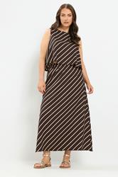YOURS Plus Size Chocolate Brown Stripe Maxi Skirt | Yours Clothing 1