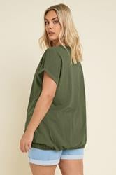 YOURS Plus Size Khaki Green Crochet Bubble Hem T-Shirt | Yours Clothing 3