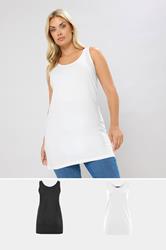 YOURS 2 PACK Plus Size Black & White Longline Vest Tops | Yours Clothing 1