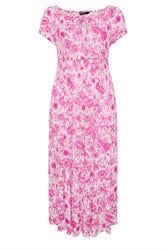 YOURS Curve Pink Floral Tie Neck Bardot Maxi Dress